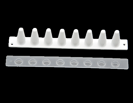 0.1ML 8 strip tubes with opitical flat strip caps, White color tubes
