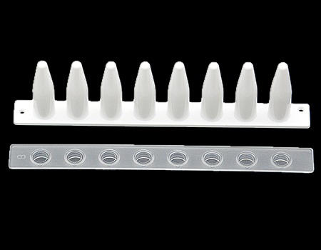 0.2ML 8 strip tubes with opitical flat strip caps, White color tubes